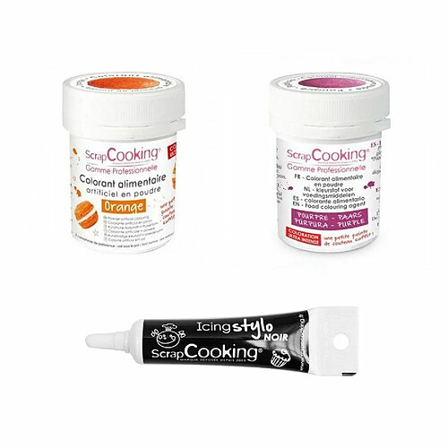 Scrapcooking 2 colorants alimentaires orange-pourpre + Stylo glaçage noir