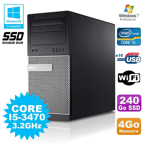 PC Tour Dell Optiplex 790 I5-3470 3.2Ghz 4Go 240Go SSD DVD WIFI Win 7 · Occasion