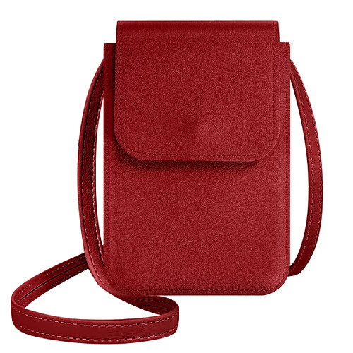 Avizar Pochette Bandoulière Smartphone avec Rangement carte Sangle 135cm Rouge