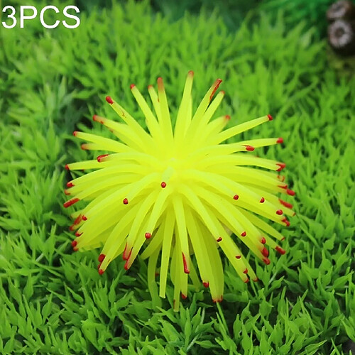 Wewoo Décoration aquarium jaune 3 PCS Articles TPR Simulation Sea Urchin Ball Corail avec Point, Taille: L, Diamètre: 13cm