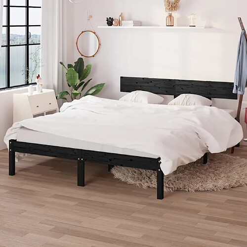 vidaXL Cadre de lit sans matelas noir bois massif 140x190 cm