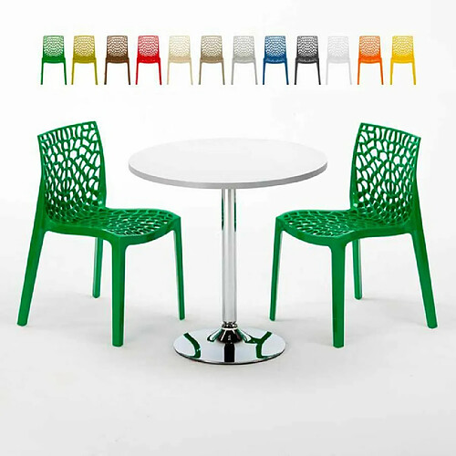 Grand Soleil Table Ronde et 2 Chaises Colorées Set In