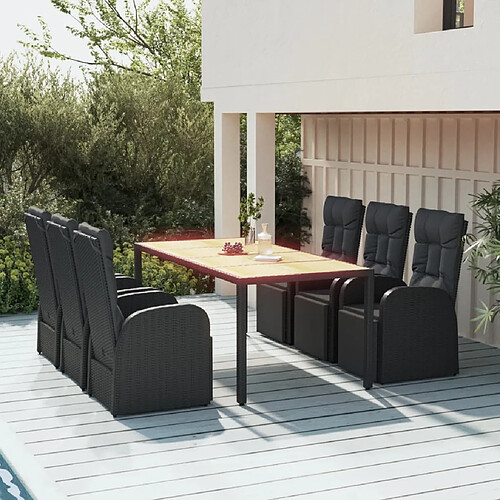 vidaXL Ensemble à manger de jardin 7 pcs Noir Poly rotin et acacia