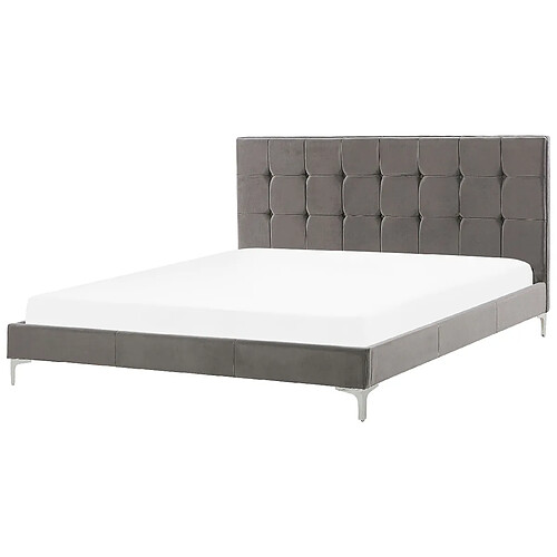 Beliani Lit double en velours gris 180 x 200 cm AMBERT