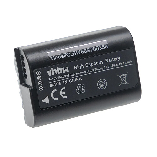 vhbw Batterie remplacement pour Panasonic DMW-BLK22 pour appareil photo reflex (1600mAh, 7,2V, Li-ion)