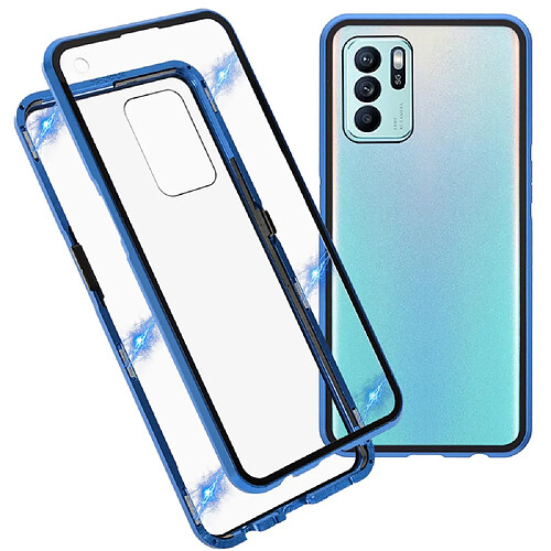 Coque en métal absorption magnétique, double face, bleu pour votre Oppo Reno6 Z