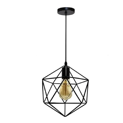 Stoex Lustre Suspension Industriel forme diamant 25cm lampes abat-jour luminaire E27 Noir