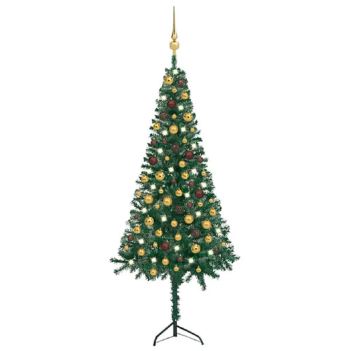 vidaXL Arbre de Noël artificiel d'angle LED et boules Vert 150 cm PVC