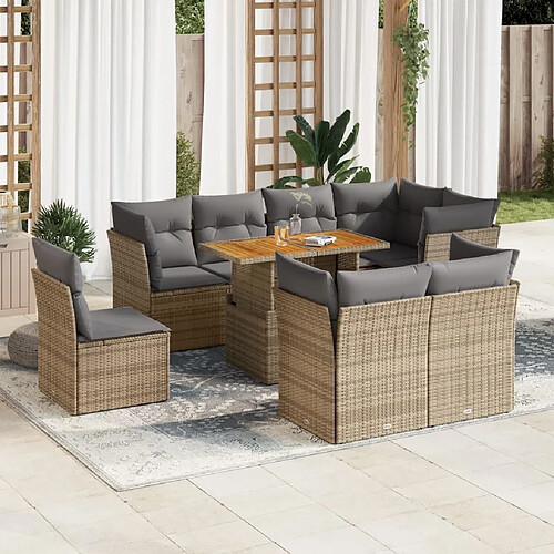 vidaXL Salon de jardin avec coussins 9 pcs beige résine tressée