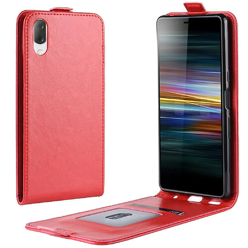 Etui en PU cheval fou porte-cartes vertical rouge pour votre Sony Xperia L3