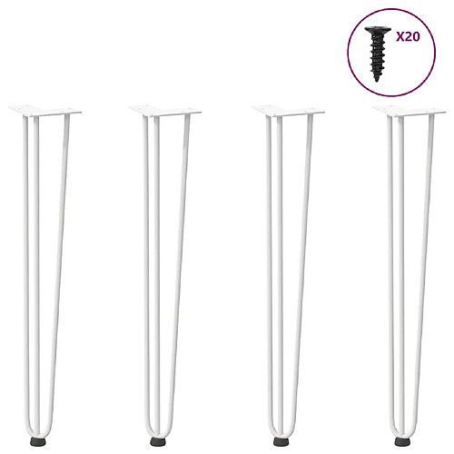 vidaXL Pieds de table en forme d'épingle à cheveux 4 pcs blanc 72 cm