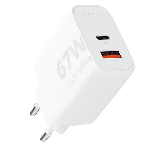 Xtorm Chargeur Secteur GaN² 67W USB C + USB Format Compact Blanc