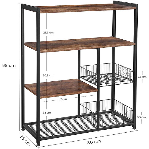 Helloshop26 Étagère cuisine rangement four micro onde style industriel marron et noir 12_0000547