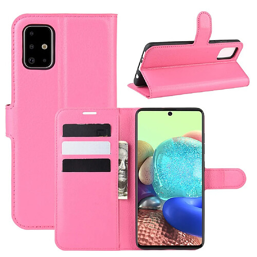 Etui en PU peau de litchi avec support rose pour Samsung Galaxy A71 5G SM-A716