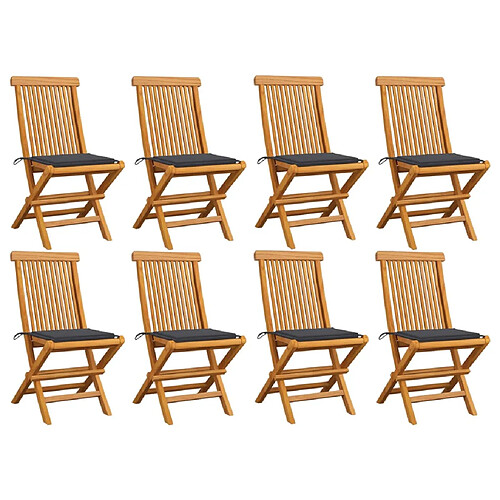 vidaXL Chaises de jardin avec coussins anthracite lot de 8 Teck massif