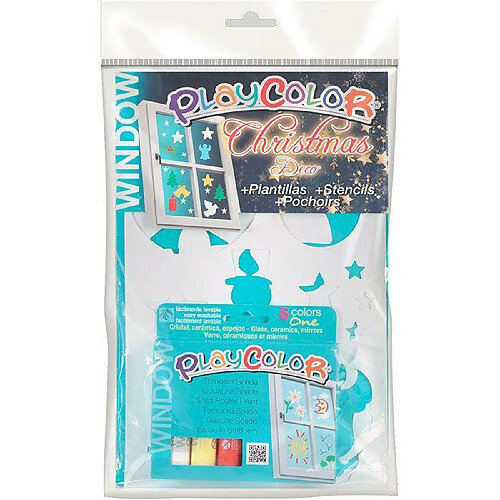 Coffret 6 gouaches solides + pochoirs Playcolor Window pour peinture sur verre