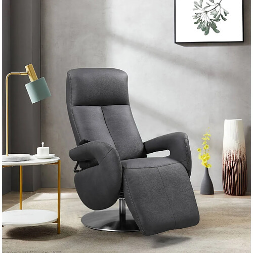 BOIS & CHIFFONS Fauteuil relax électrique new nobuck Grecia Gris foncé