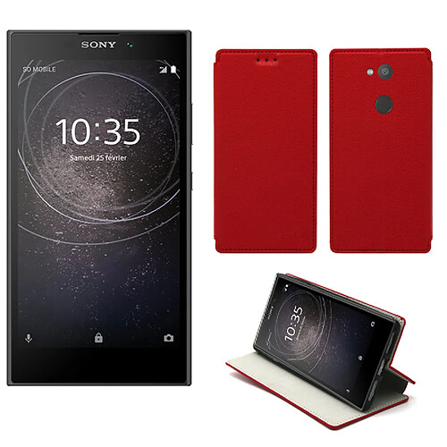 Sony L2 4G : Etui rouge Slim Style Cuir avec stand - Housse noire coque anti choc de protection smartphone pour Sony L 2 smartphone 2018 - Accessoires pochette case XEPTIO