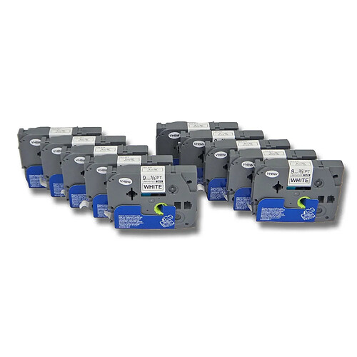 10x Cassettes à ruban vhbw 9mm pour Brother P-Touch 1230PC, 1250, 1280, 1290, 1750, 1800, 1850, 200, 220, 2400 Remplace: TZ-221, TZE-221.