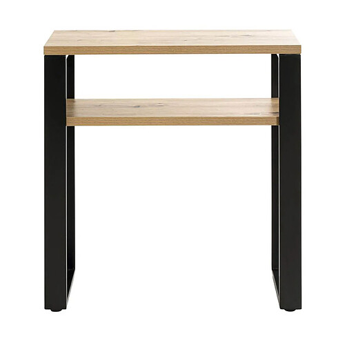 Pegane Meuble console, table console en bois coloris chêne et métal noir -longueur 70 x profondeur 28 x hauteur 75 cm