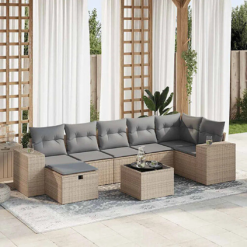 vidaXL Salon de jardin avec coussins 8 pcs beige résine tressée