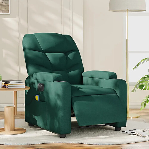 vidaXL Fauteuil de massage inclinable électrique Vert foncé Tissu