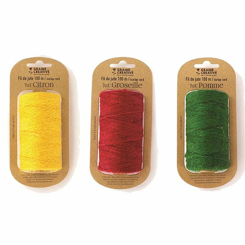 Graines Creatives 3 bobines de fil de jute 100 m x 2 mm - Noël