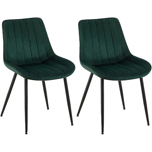 Decoshop26 Lot de 2 chaises de salle à manger coutures décoratives verticales avec pieds en métal noir assise en velours vert 10_0001745