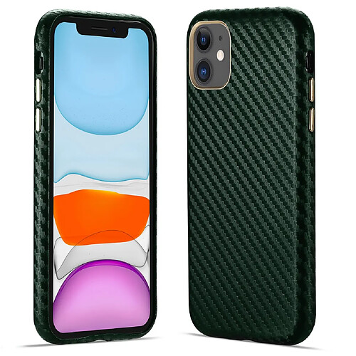 Coque en TPU + PU Fibre de carbone bien protégée rigide vert pour votre Apple iPhone 11 6.1 pouces