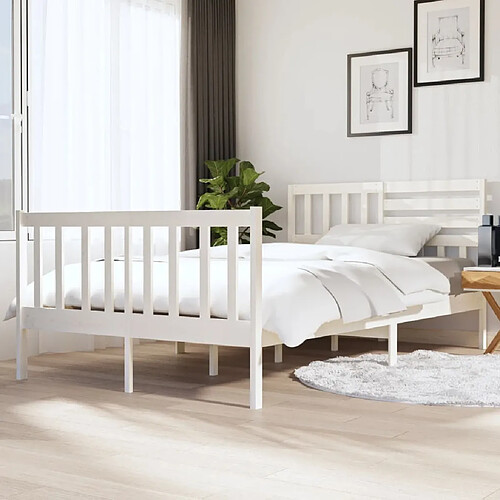 Maison Chic Lit adulte - Lit simple Cadre de lit,Structure du lit Contemporain Blanc Bois massif 140x190 cm -MN10158