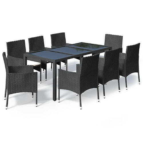 Maison Chic Mobilier à dîner 9 pcs de jardin avec coussins - Ensemble table et chaises d'extérieur - Salon/Mobilier de jardin classique noir résine tressée -MN56764