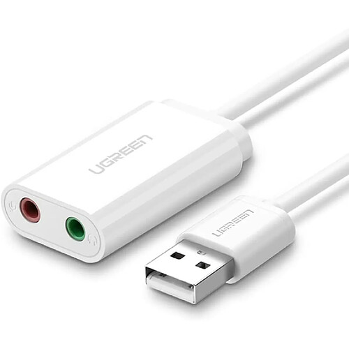 UGREEN Carte Son Externe Adaptateur USB Audio vers 3,5mm Compatible avec PS4, Raspberry Pi, Casque Gamer, Enceinte, Microphone, Mac, Mac Mini, PC etc. Plug Play (Blanc)