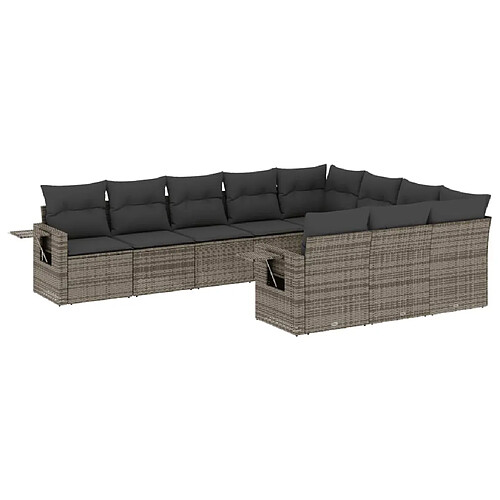 Maison Chic Salon de jardin avec coussins 10 pcs | Ensemble de Table et chaises | Mobilier d'Extérieur gris résine tressée -GKD29989