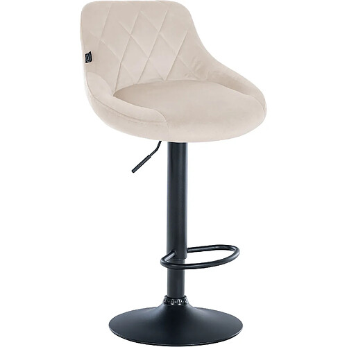 Decoshop26 Tabouret de bar en velours crème coutures décoratives pivotant support métal noir TDB10668