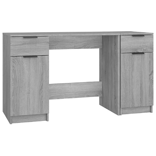 Helloshop26 Bureau table poste de travail meuble d'ordinateur informatique étude avec armoire latérale sonoma bois d'ingénierie gris 02_0023397