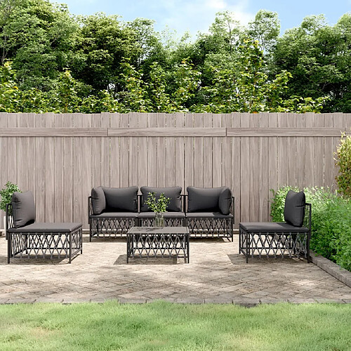 vidaXL Salon de jardin avec coussins 6 pcs anthracite acier