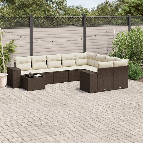 vidaXL Salon de jardin 10 pcs avec coussins marron résine tressée