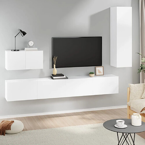 vidaXL Ensemble de meubles TV 4 pcs Blanc Bois d'ingénierie