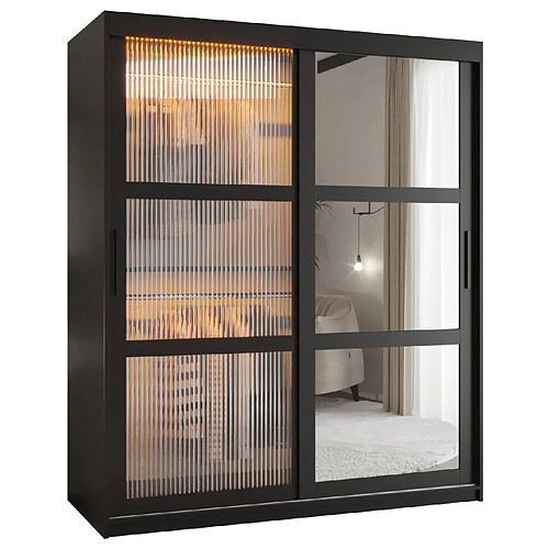 Abiks Meble Armoire Flutes 2 à Portes Coulissantes 200/150/62 2 Portes (noir)