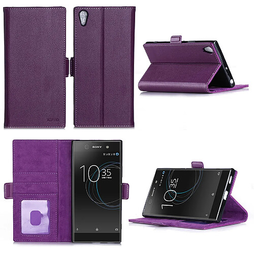 Sony Xperia XA1 Ultra : Housse Portefeuille luxe violette Style Cuir avec stand - Etui violet coque de protection Sony XA 1 Ultra 2017 6 pouces Dual SIM avec porte cartes - Accessoires pochette XEPTIO : Exceptional case !