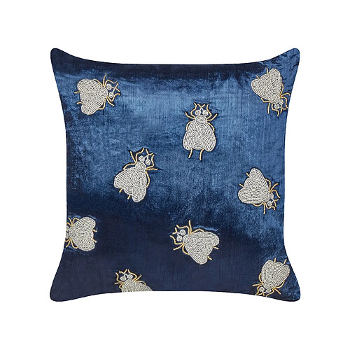 Beliani Coussin PENTAS Velours 45 x 45 cm Broderie Bleu marine