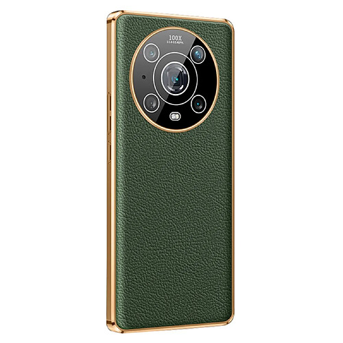 Coque en TPU + cuir véritable galvanisé vert pour votre Honor Magic4 Pro