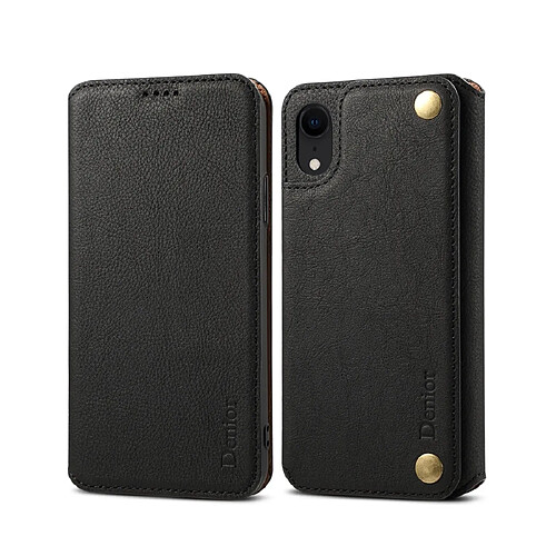 Wewoo Housse Coque Pour iPhone XR Denior V4 de luxe en cuir de vachette avec rabat horizontal support et fentes cartes et portefeuille noir