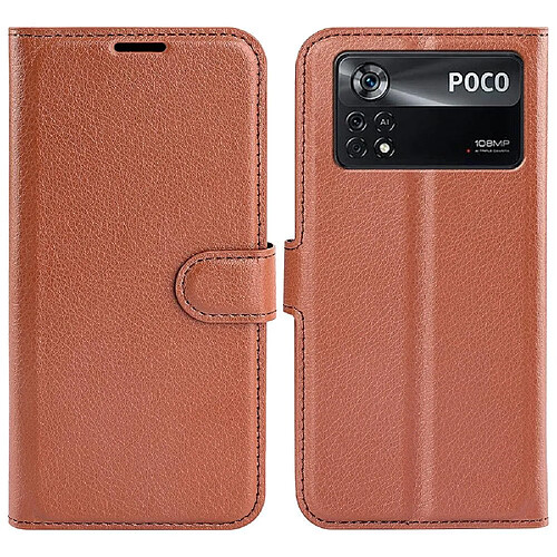 Etui en PU texture litchi avec support, marron pour votre Xiaomi Poco X4 Pro 5G