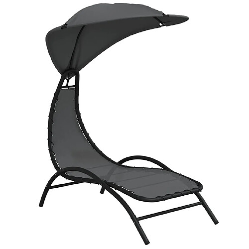 Helloshop26 Transat chaise longue bain de soleil lit de jardin terrasse meuble d'extérieur et auvent 167 x 80 x 195 cm tissu et acier gris foncé 02_0012769