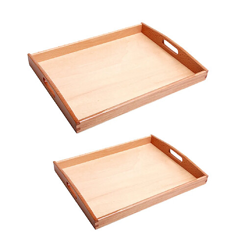 2 x Montessori Rectangle Plateau en Bois Cube Perle Jouets Support avec Poignée S et M