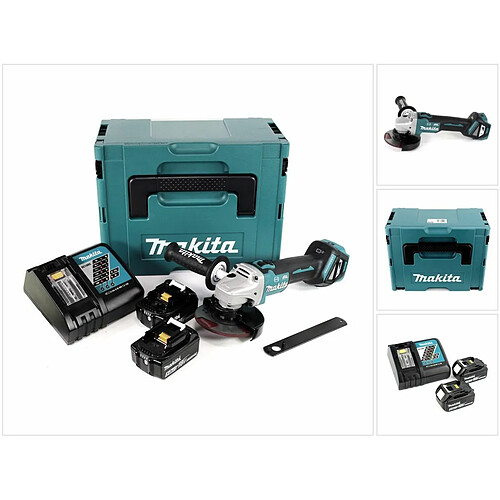 Makita DGA 513 RTJ Meuleuse d'angle sans fil 18V 125mm Brushless + 2x Batteries 5,0Ah + Chargeur + Coffret Makpac