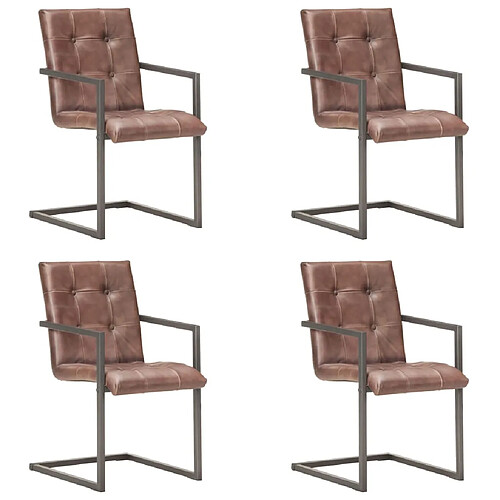 vidaXL Chaises à manger cantilever lot de 4 marron cuir véritable