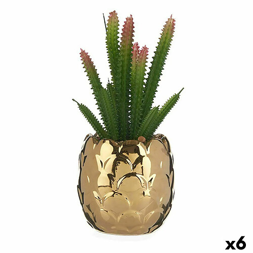 Ibergarden Plante décorative Céramique Doré Cactus Vert Plastique 6 Unités