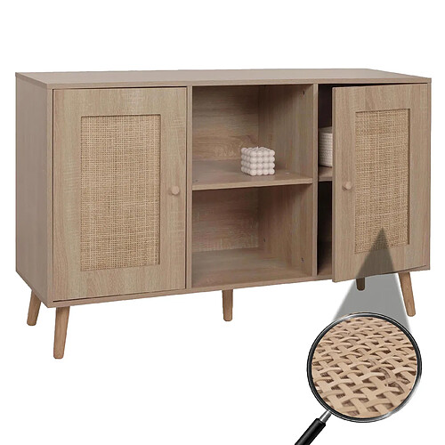 Mendler Sideboard HWC-M42, Armoire Commode Highboard, compartiments de rangement, Kubu rotin bois mélaminé, aspect chêne